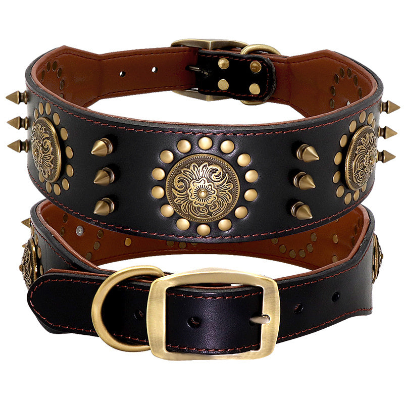 Collier robuste en cuir véritable – Design à pointes pour chien puissant