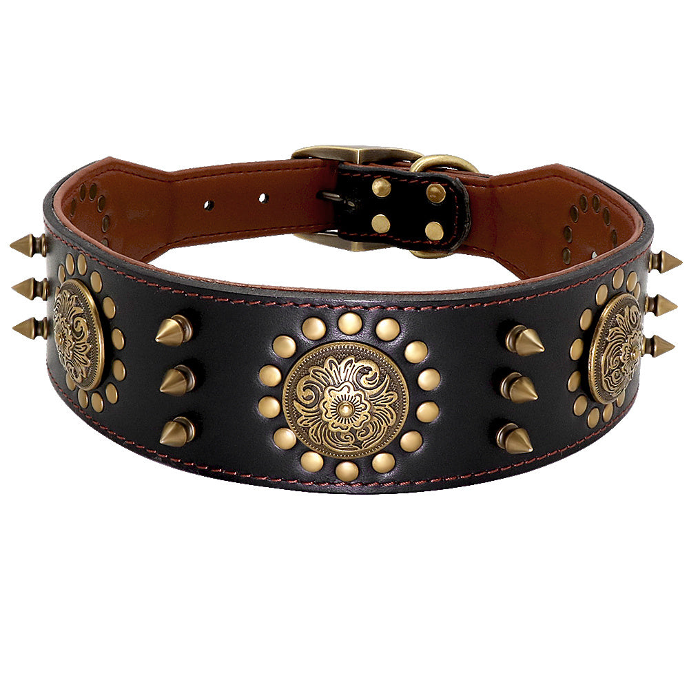 Collier robuste en cuir véritable – Design à pointes pour chien puissant