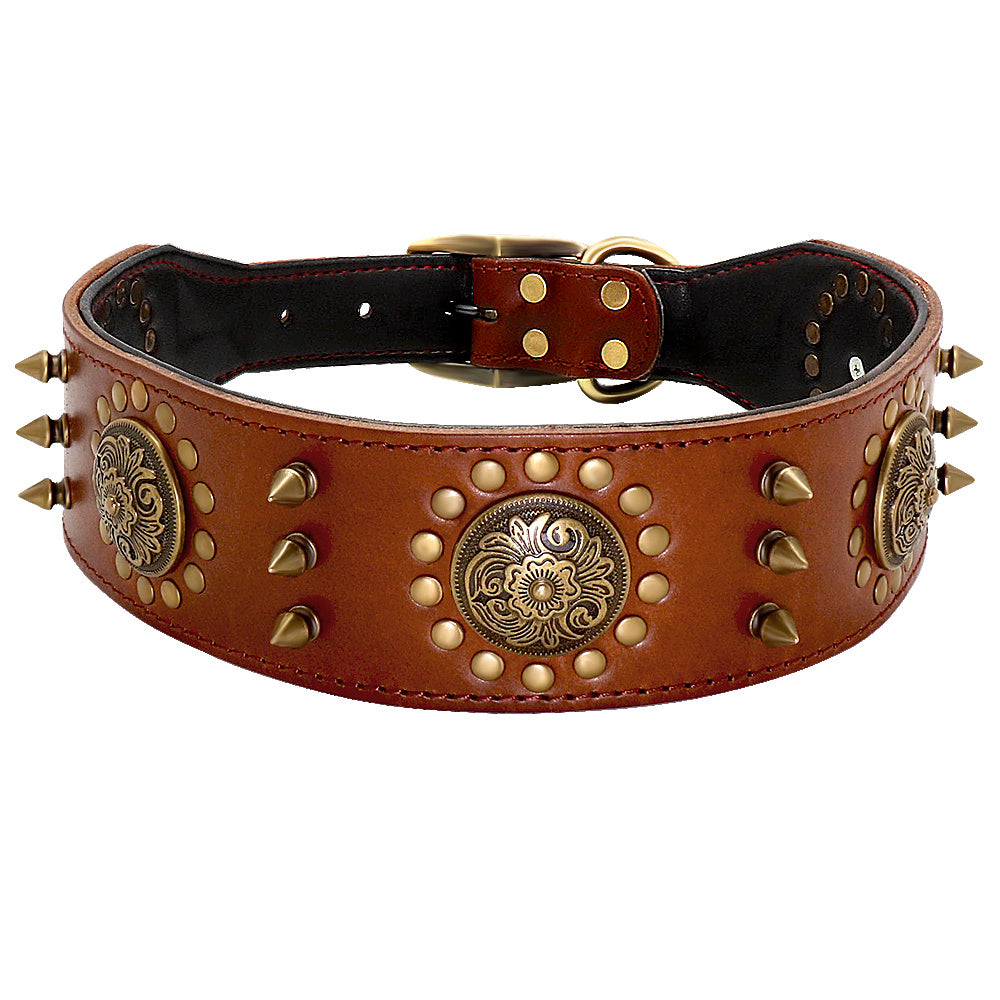 Collier robuste en cuir véritable – Design à pointes pour chien puissant