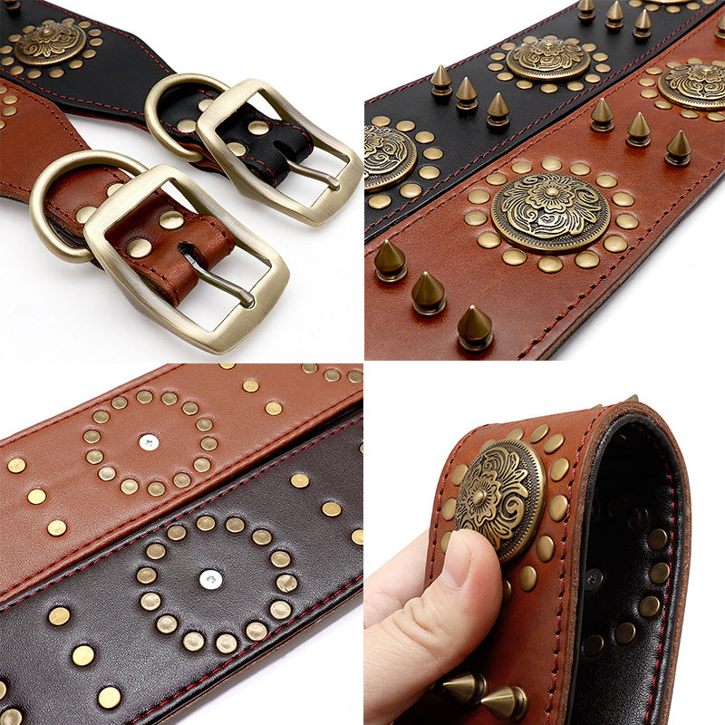 Collier robuste en cuir véritable – Design à pointes pour chien puissant