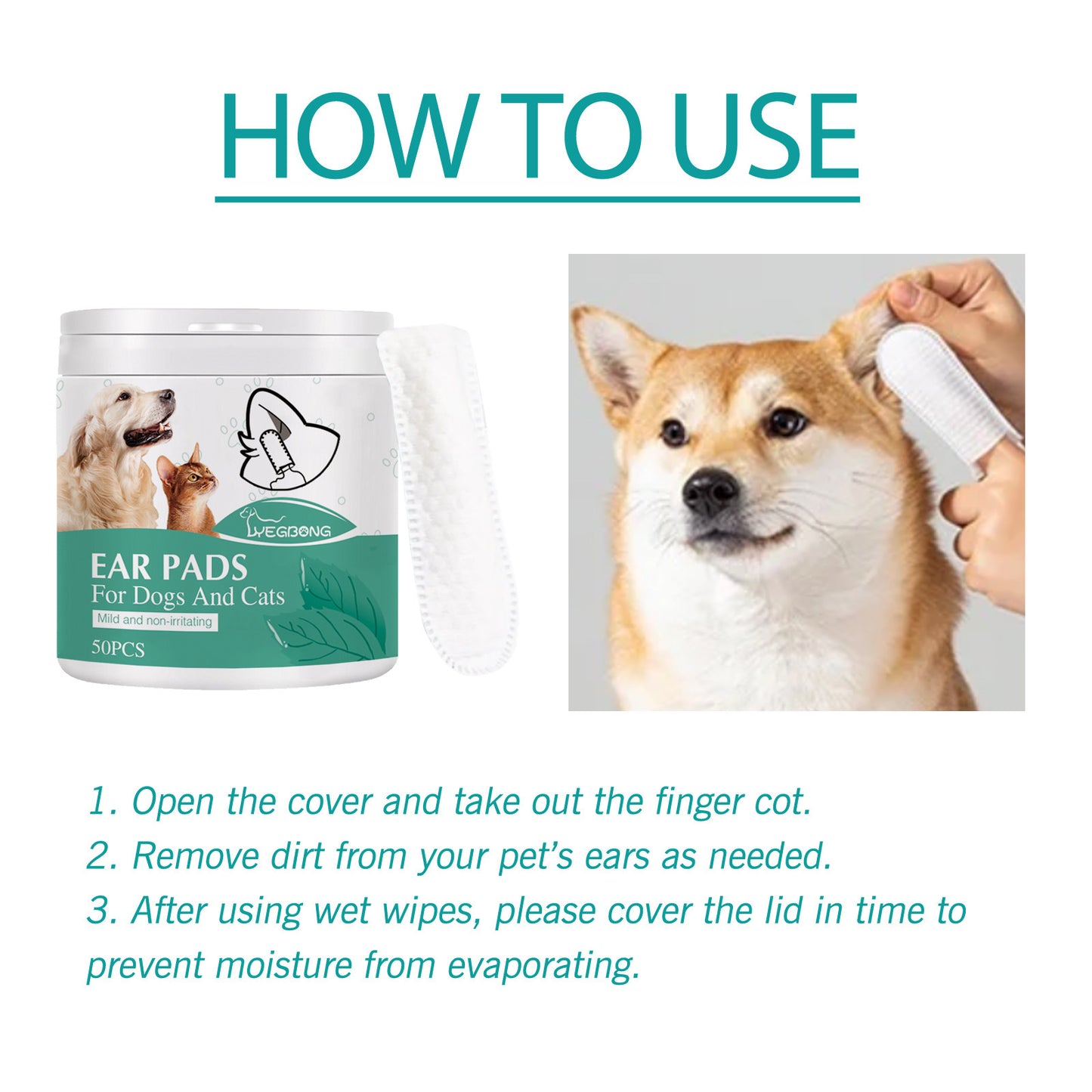 Gant/tampons de nettoyage pour les oreilles chien et chat