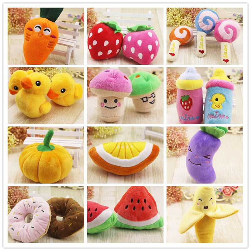 1Pc Pet toys Fruit Animals Cartoon Dog Toys Stuffed Squeaking Pet Toy