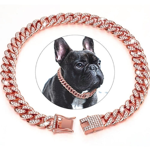 Collier en métal pour chien avec chaîne en diamant