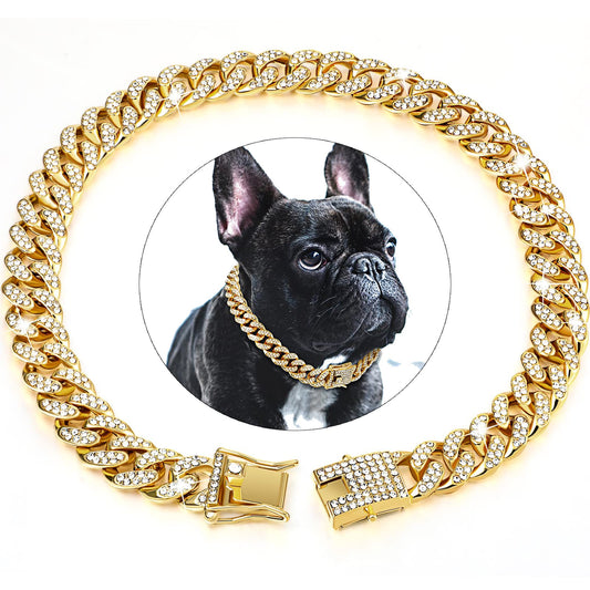 Collier en métal pour chien avec chaîne en diamant