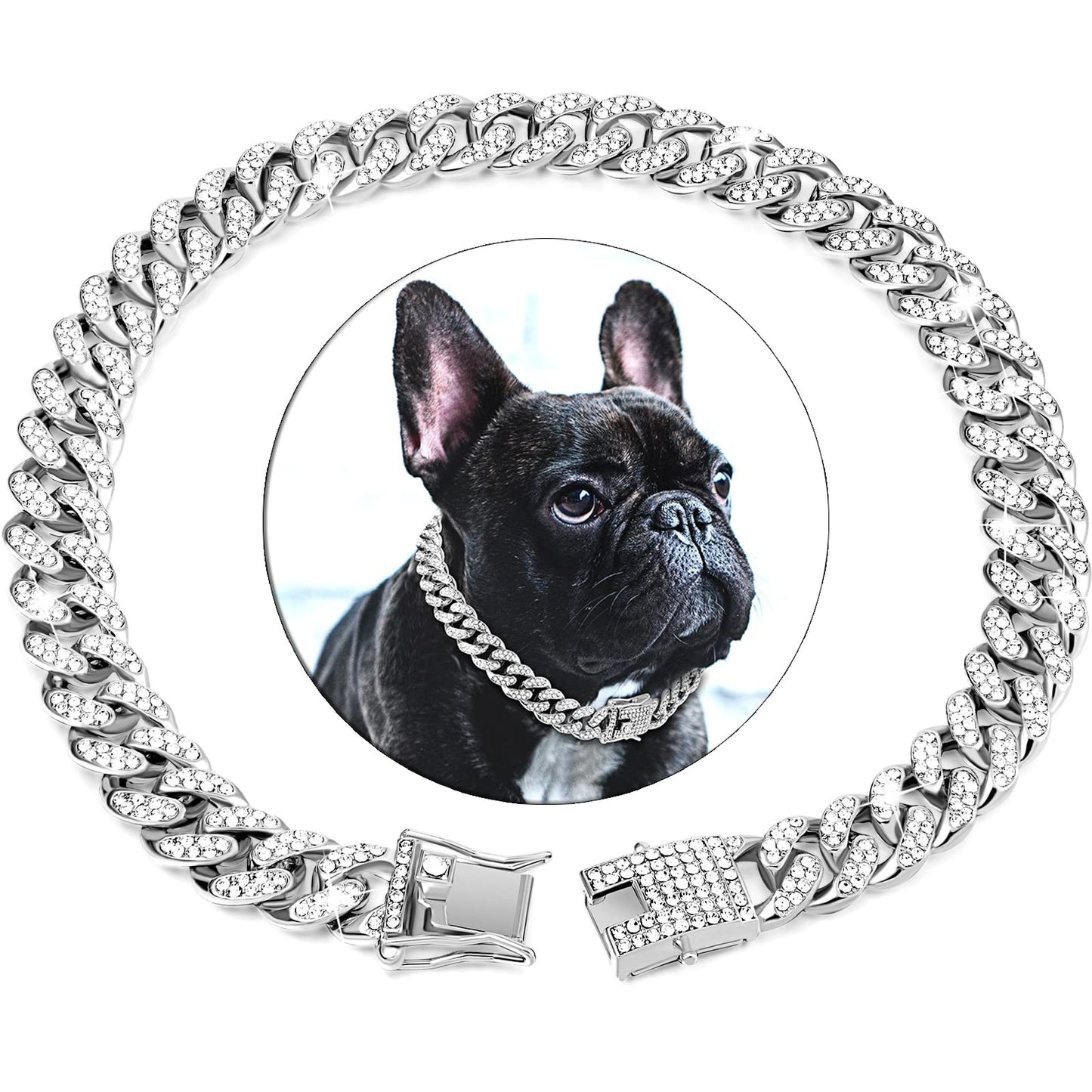 Collier en métal pour chien avec chaîne en diamant