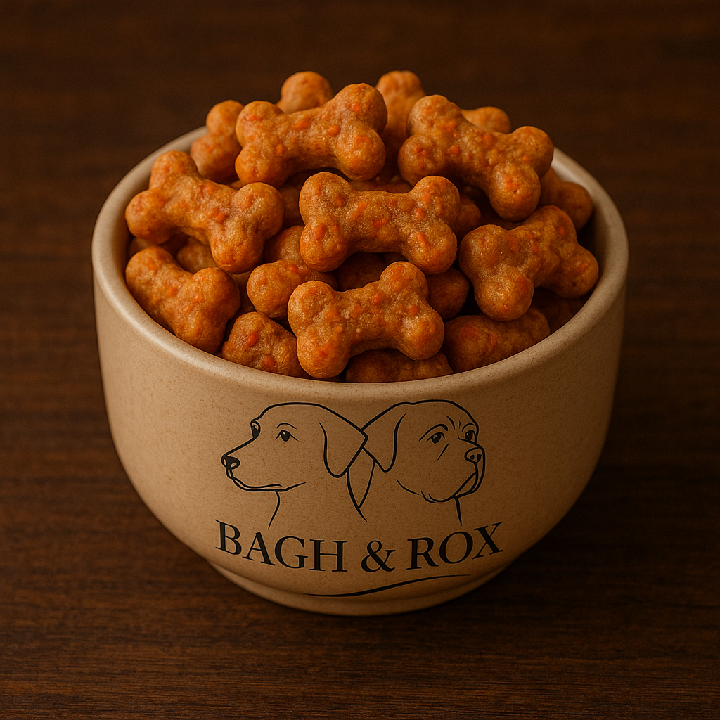 biscuit friandise pour chien en forme d'os a base de pulpe de fruit