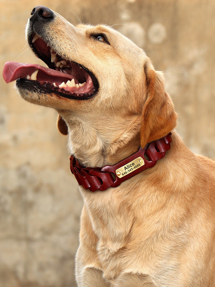 Collier Tressé en Cuir de Vache avec Médaillon Personnalisable